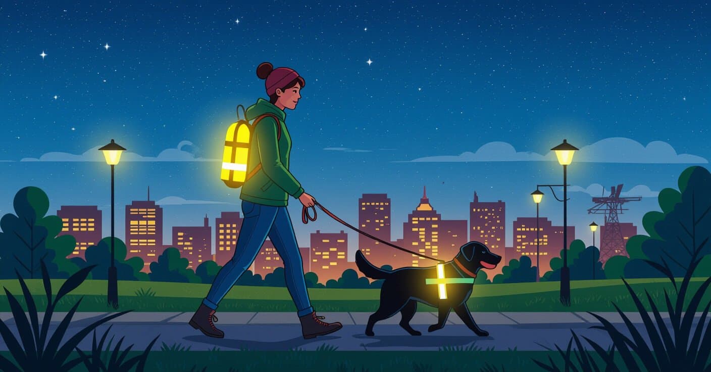 夜間の犬の散歩安全ガイド：装備とルートのコツ