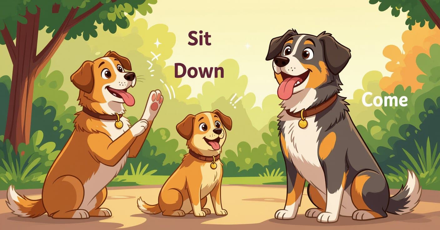 サイレントシグナル：おすわり、伏せ、待て、おいでのハンドサインガイド